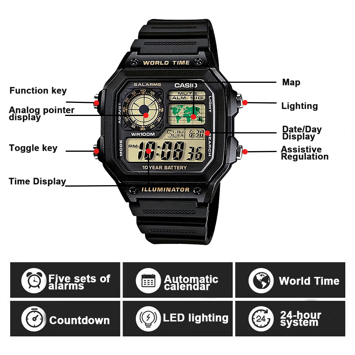 Serie Casio AE1200WH |   Orolo - Digital Timer Countdown recensione e prezzo